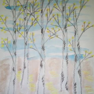 Рисунок восковыми мелками и красками"Осенний пейсаж"