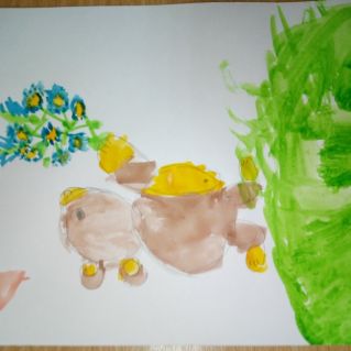 Открытка для мамы "Медвежонок с незабудками"