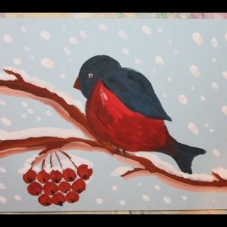 Рисунок «Снегири на ветке рябины»