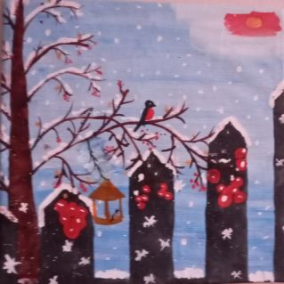 За окошком снегири