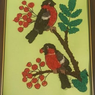 Аппликация из пряжи "Снегири"