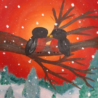 Снегири на закате