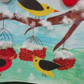 Рисунок "Снегирь-яркий символ зимы"