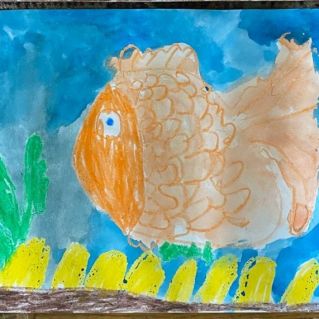 "Золотая рыбка акварелью и пастелью"