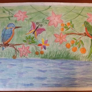 "Весна в лесу" рисунок цветными карандашами