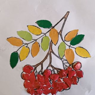 Аппликация в смешанной технике "Рябинка"