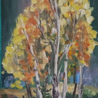 "Меж берез и сосен тихо бродит осень"