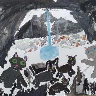 "Семейство диких котов" (в технике обрывной аппликации)