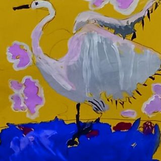 Цапля и розовые облака.