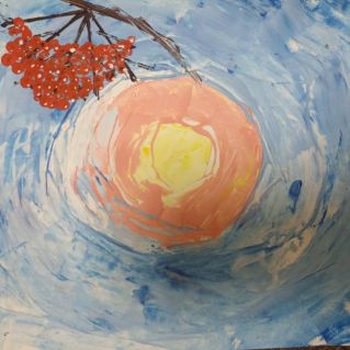 Зимнее солнце ( нетрадиционное рисование)