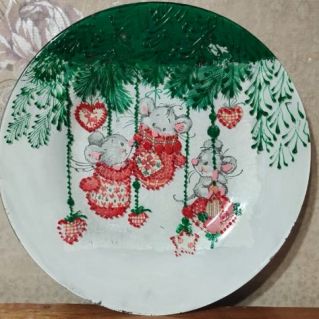 Тарелка Новогодняя ( обратный декупаж/роспись по стеклу)