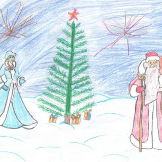 Дед Мороз и Снегурочка у ёлки