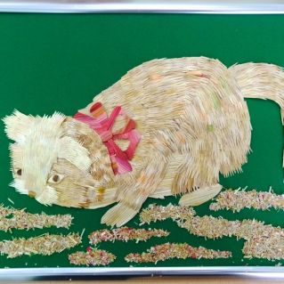 Аппликация из соломы "Котёнок Мурзик"