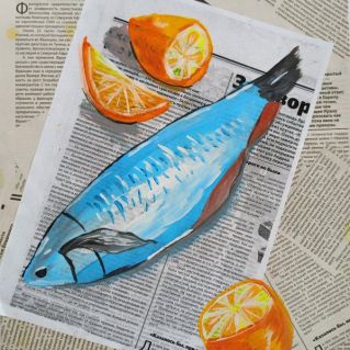 Арт-коллаж. Натюрморт с рыбой.