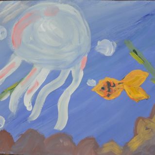 Морские обитатели - медуза и рыбка