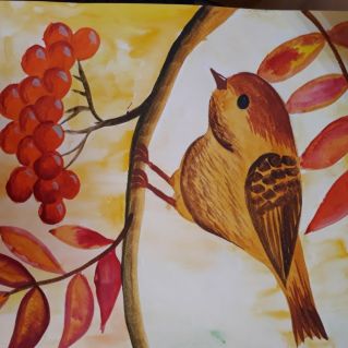"Птичка на веточке рябины"