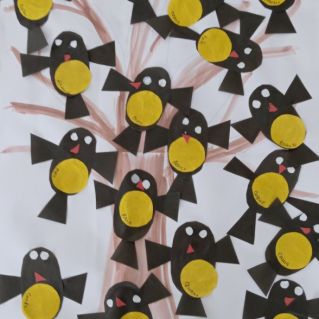 Коллективная работа "Синички прилетели" 2-я младшая группа(3-4 г)