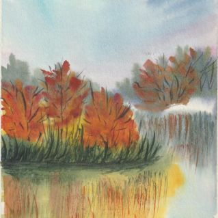 Поплыл осенний туман над озером