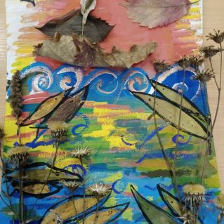 Панно  "Рыбы смотрят на закат"