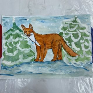 Лиса в зимнем лесу