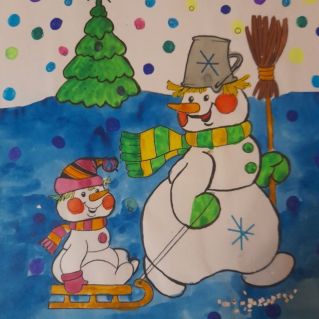 Рисунок "Праздничная встреча снеговиков"
