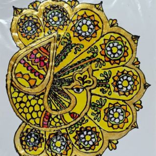 Рисунок витражными красками "Птица-Осень"