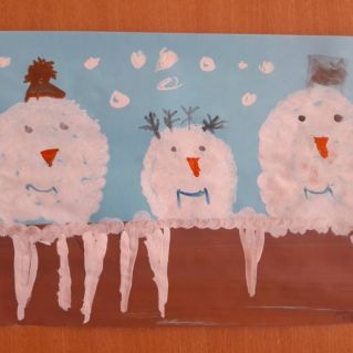 "Дружная компания снеговиков", нетрадиционное рисование.
