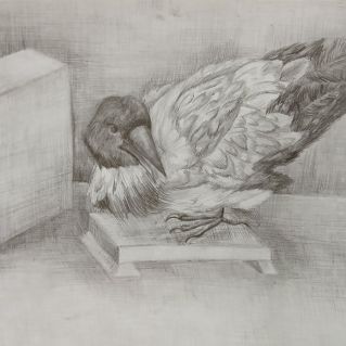 Натюрморт с геометрическим предметом и чучелом птицы