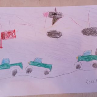 "Рисунки о Блокаде . Вражеский налёт на Дороге Жизни".