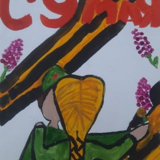 Рисунок "Встречаем победителей", ИЗО, живопись