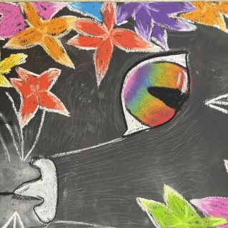 "Пастельно-радужный кот и цветы"