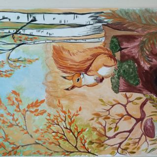 Белочка в осеннем лесу