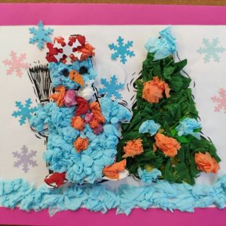 "Снеговик в новогоднем лесу"