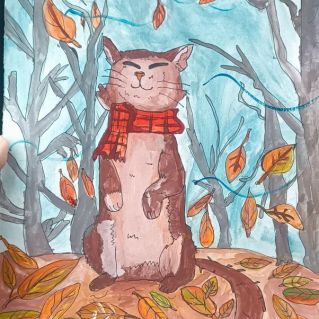 Котик и осенние листья