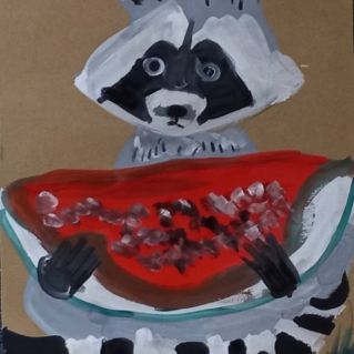 Енот с арбузом.