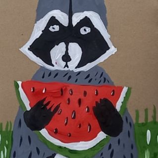 Енот с арбузом.