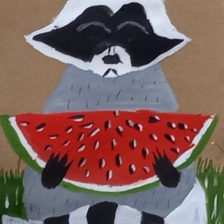 Енот с арбузом.