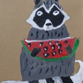 Енот с арбузом.