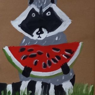 Енот с арбузом.