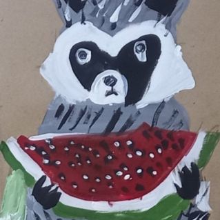 Енот с арбузом.