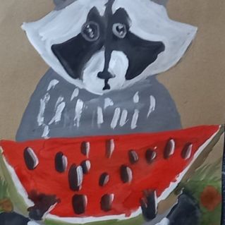 Енот с арбузом.