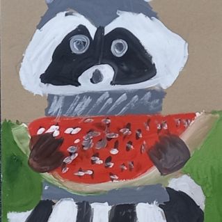 Енот с арбузом.