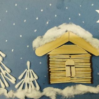 "Избушка в зимнем лесу" (аппликация из подручного материала)