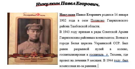 Проект ко Дню Победы Никулиной Дарьи